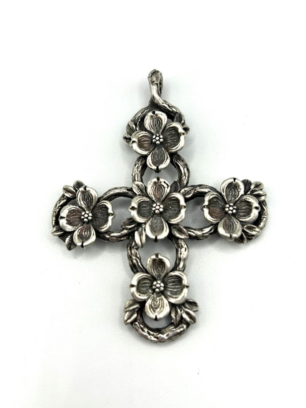 James Avery Retired 925 Sterling Silver Lg Dogwood Cross Pendant 2 3/8" 23.44 Gr